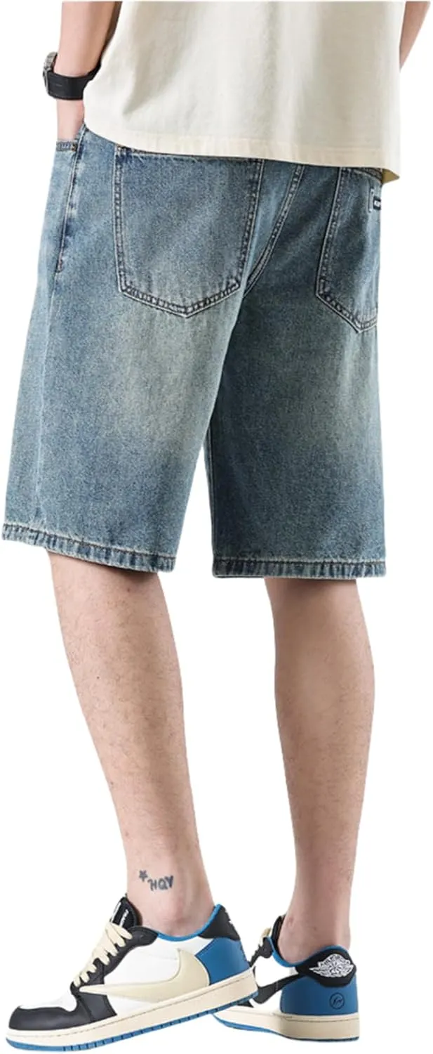 LUOBANIU Men's Straight Leg Denim Shorts Relaxed Fit Casual Jean Shorts with Pockets