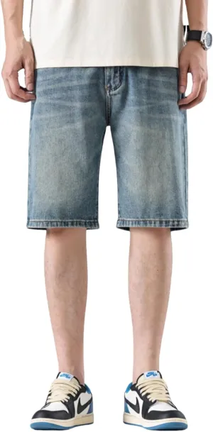 LUOBANIU Men's Straight Leg Denim Shorts Relaxed Fit Casual Jean Shorts with Pockets