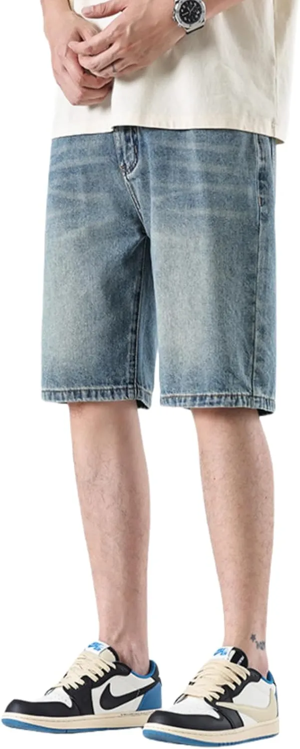 LUOBANIU Men's Straight Leg Denim Shorts Relaxed Fit Casual Jean Shorts with Pockets