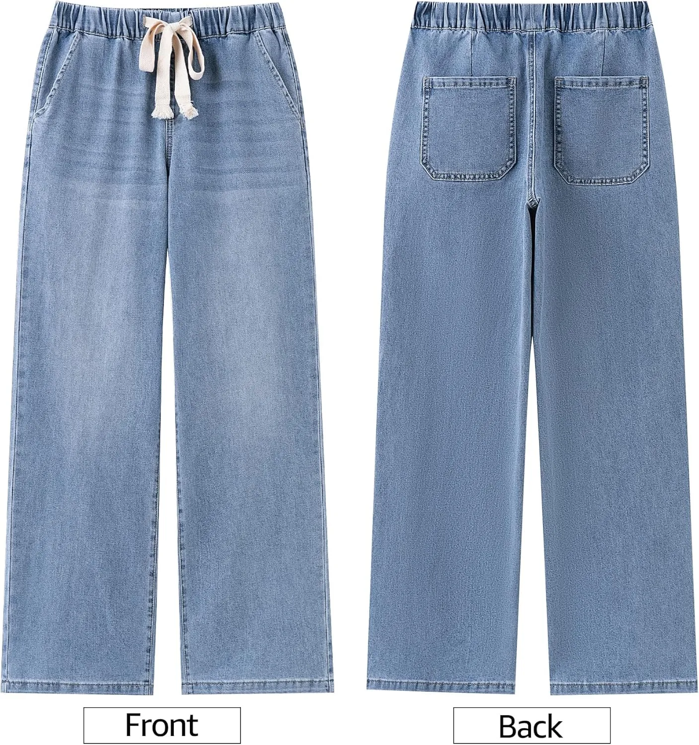 luvamia Wide Leg Jeans Woman High Waisted Trendy Pull On Elastic Waist Drawstring Stretchy Denim Jean Pants with Pockets