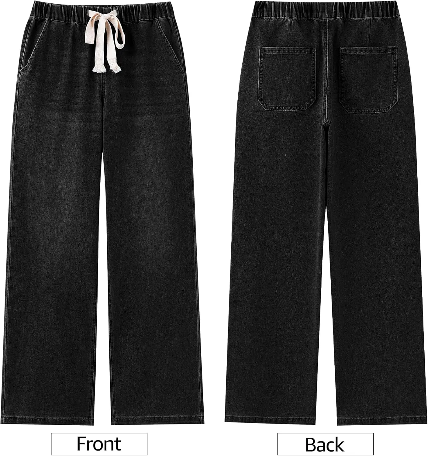 luvamia Wide Leg Jeans Woman High Waisted Trendy Pull On Elastic Waist Drawstring Stretchy Denim Jean Pants with Pockets