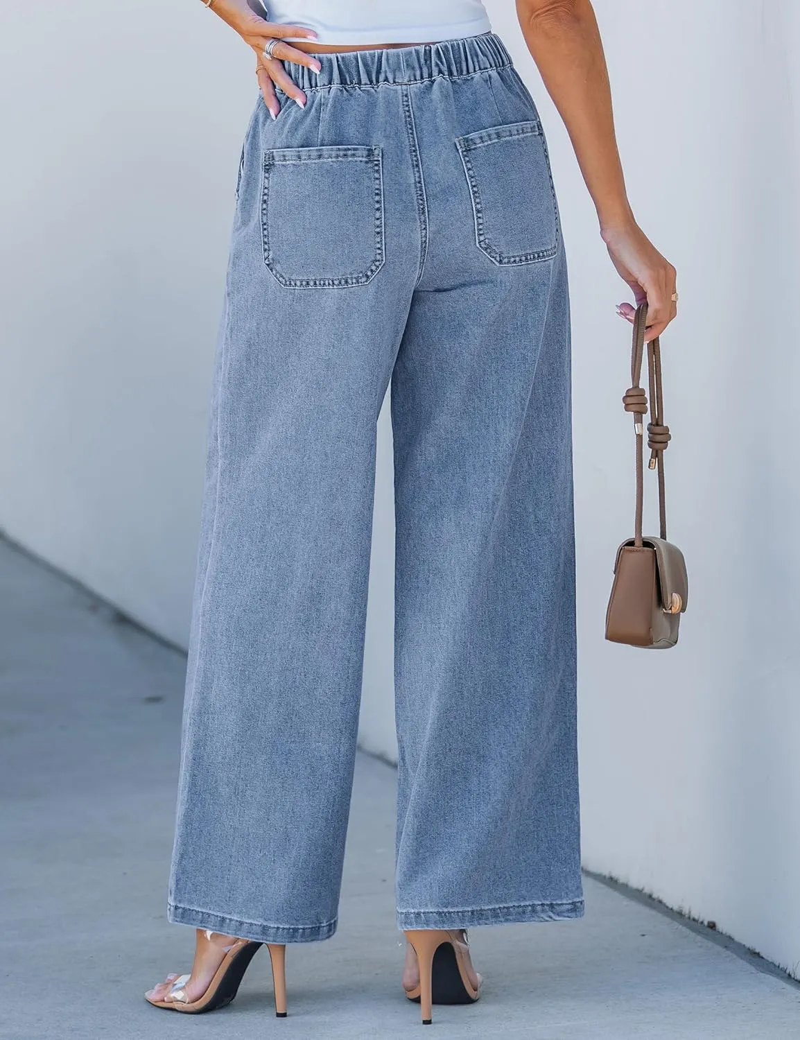luvamia Wide Leg Jeans Woman High Waisted Trendy Pull On Elastic Waist Drawstring Stretchy Denim Jean Pants with Pockets