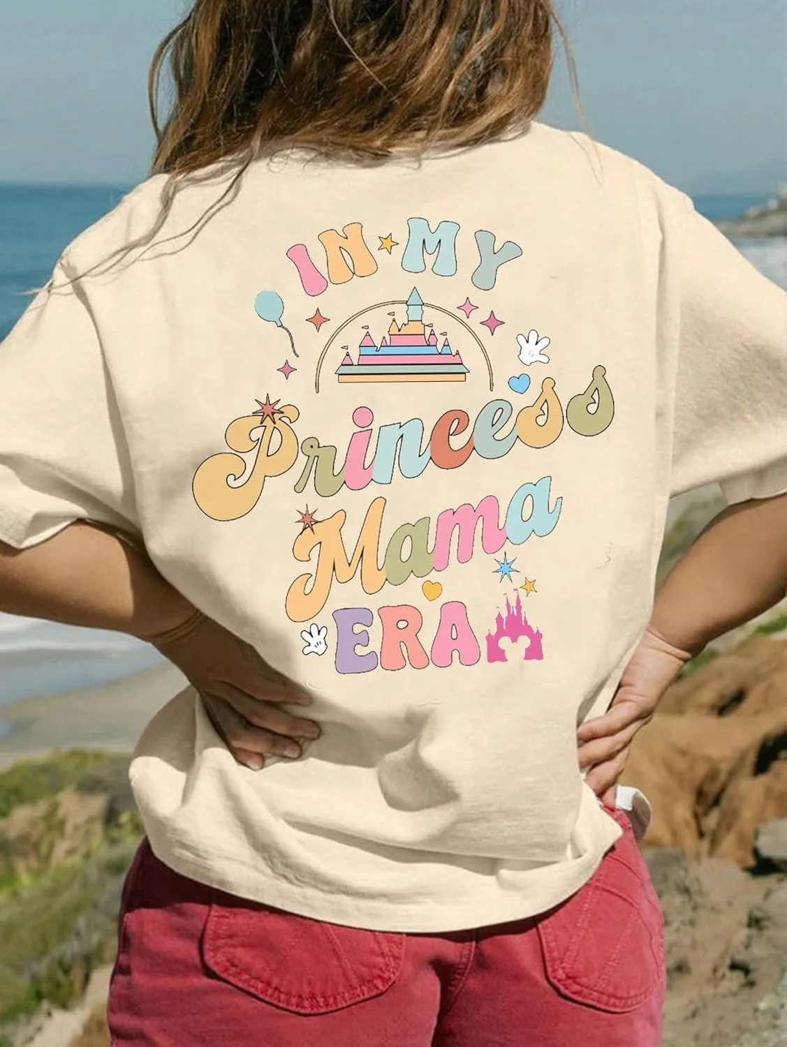 Magic Kingdom Shirts for Women: Magical Princess T Shirt Castle Holiday Graphic Tees in My Mama Era Oversized Tops