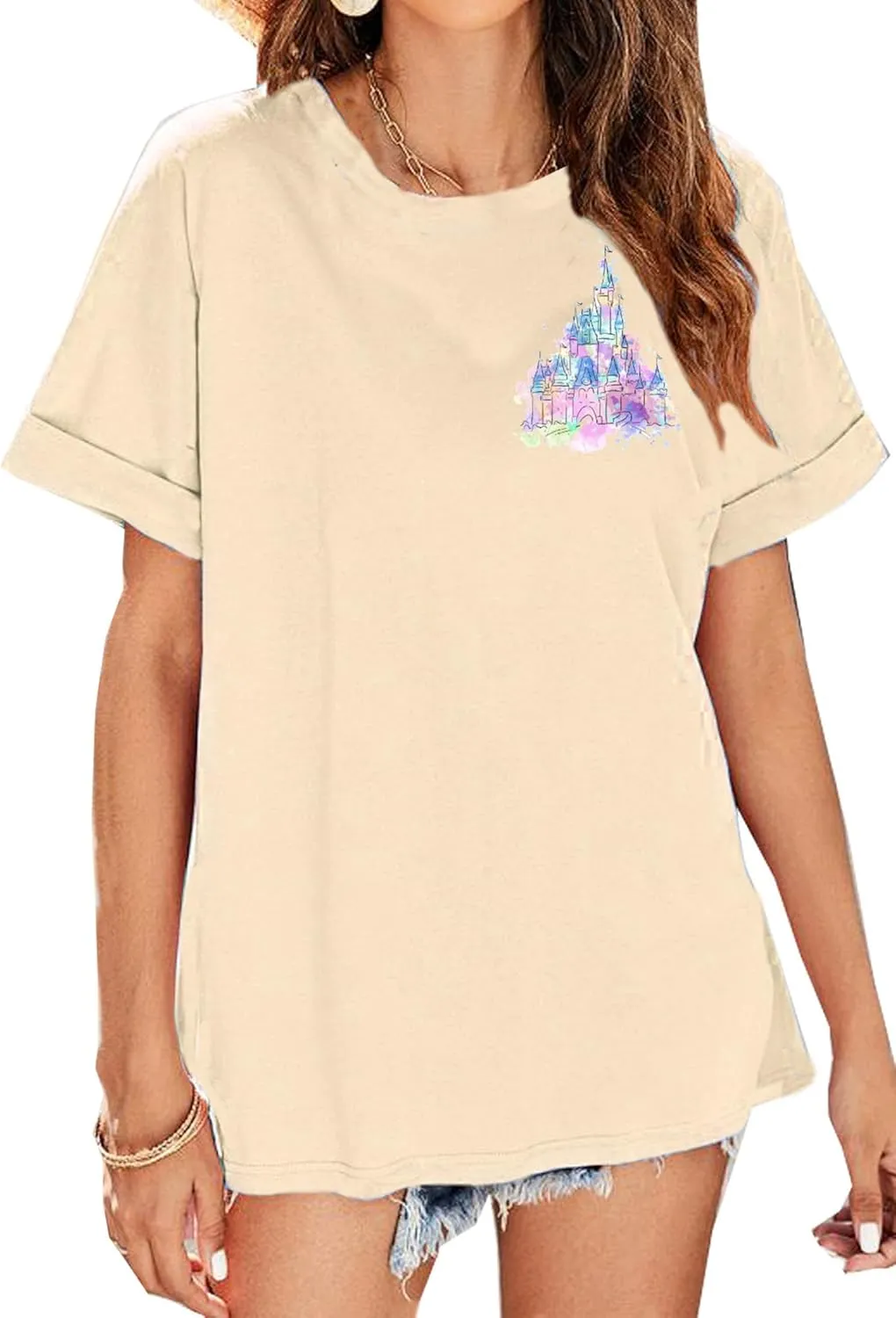 Magic Kingdom Shirts for Women: Magical Princess T Shirt Castle Holiday Graphic Tees in My Mama Era Oversized Tops