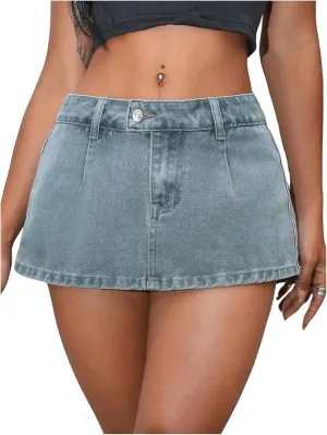 MakeMeChic Women's Denim Skirt Y2K Low Waist Straight A Line Mini Jeans Skirt