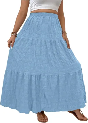 MakeMeChic Women's Plus Size Summer Maxi Skirt Tiered Ruffle Hem Flowy Long Skirts