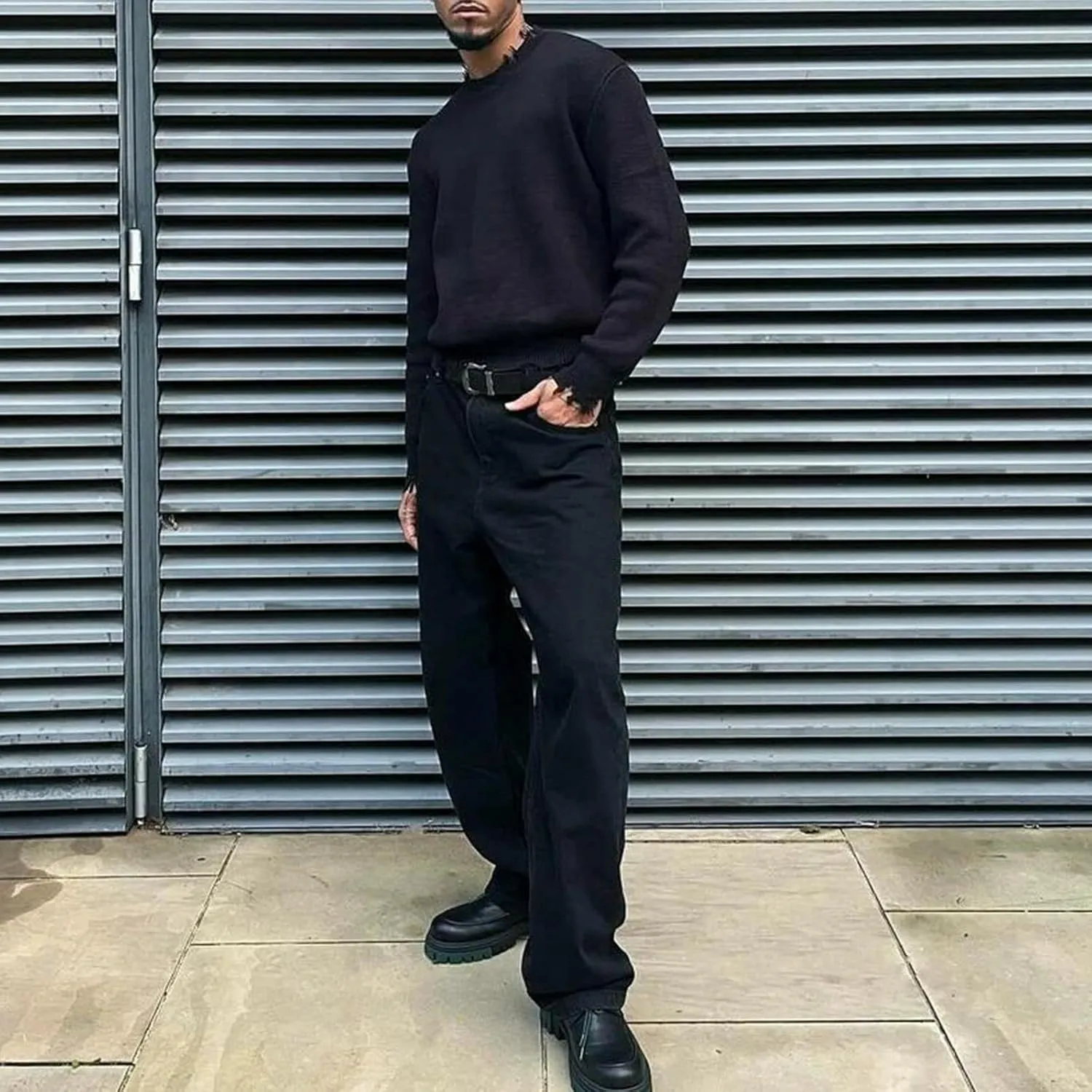 Men Jeans Straight fit High Waisted Work Jeans Relaxed Fit Baggy Denim Jeans Pants