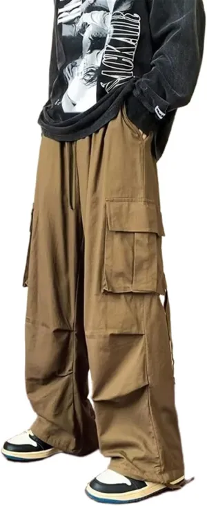 Men's Cargo Pants Y2k Hip Hop Baggy Pants Streetwear Wide Leg Cargo Joggers Parachute Pants for Men
