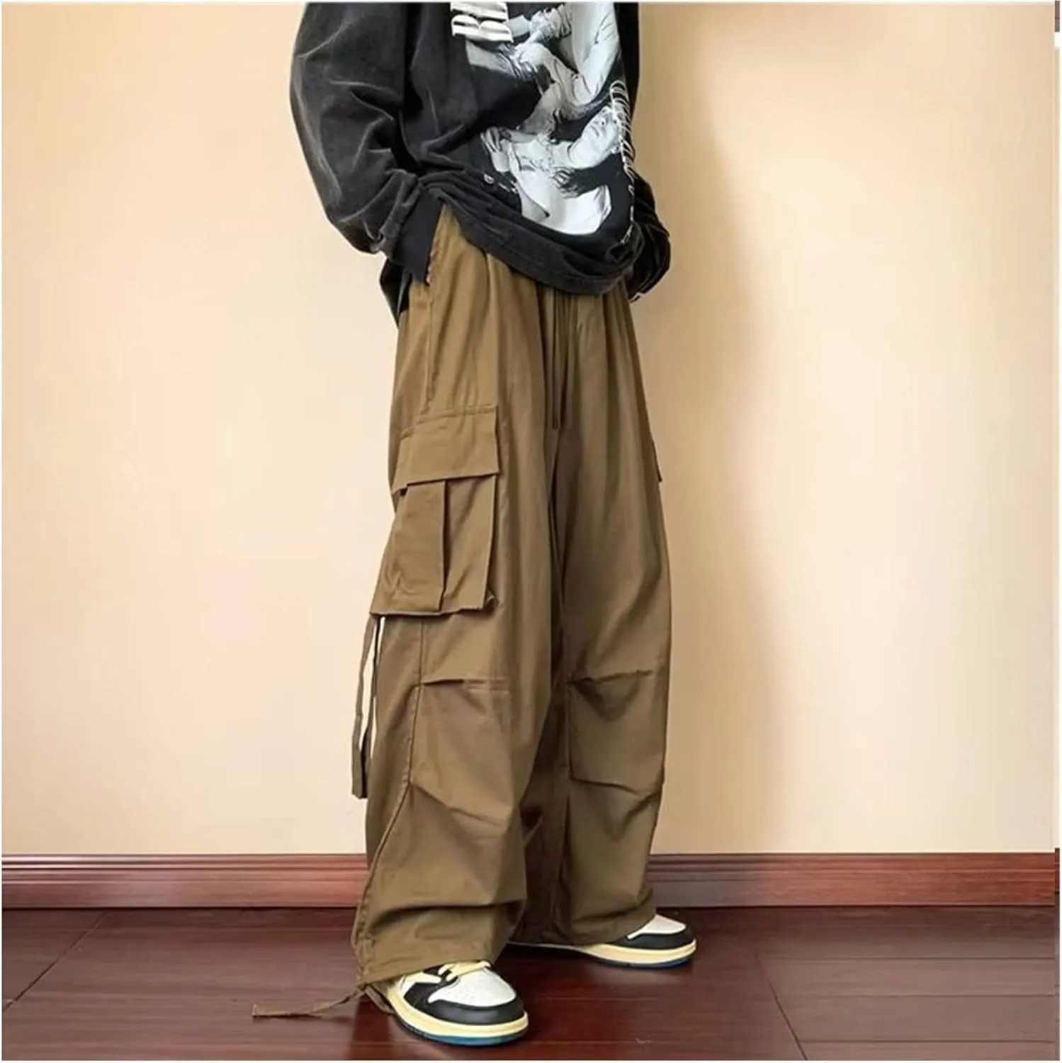 Men's Cargo Pants Y2k Hip Hop Baggy Pants Streetwear Wide Leg Cargo Joggers Parachute Pants for Men