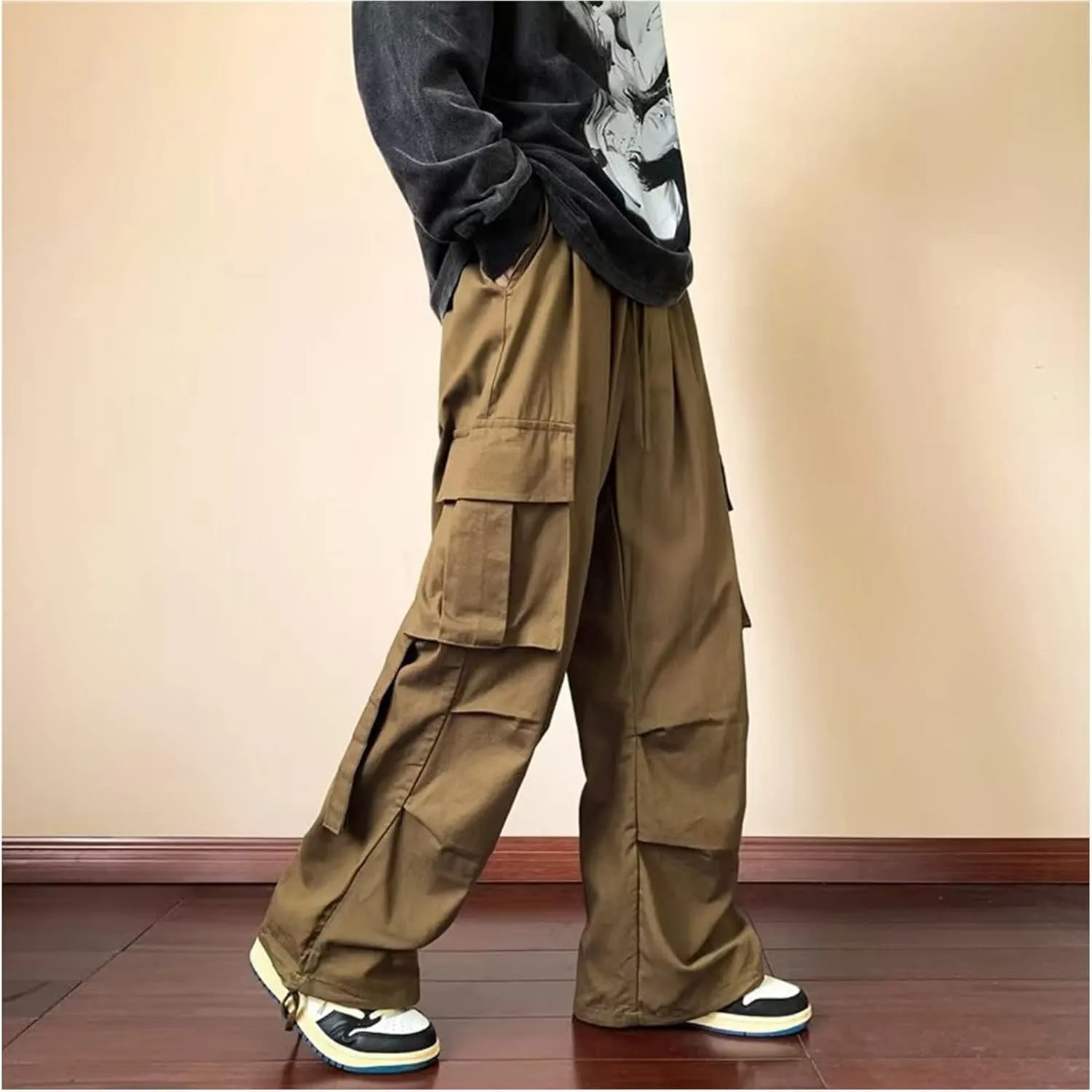 Men's Cargo Pants Y2k Hip Hop Baggy Pants Streetwear Wide Leg Cargo Joggers Parachute Pants for Men