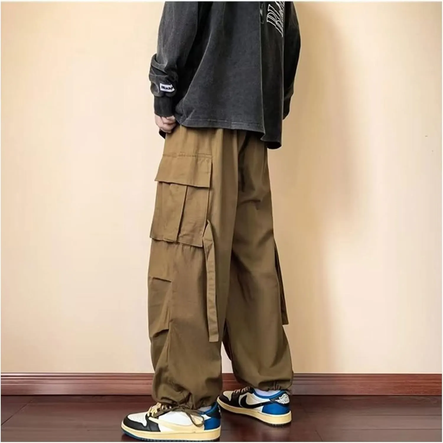 Men's Cargo Pants Y2k Hip Hop Baggy Pants Streetwear Wide Leg Cargo Joggers Parachute Pants for Men