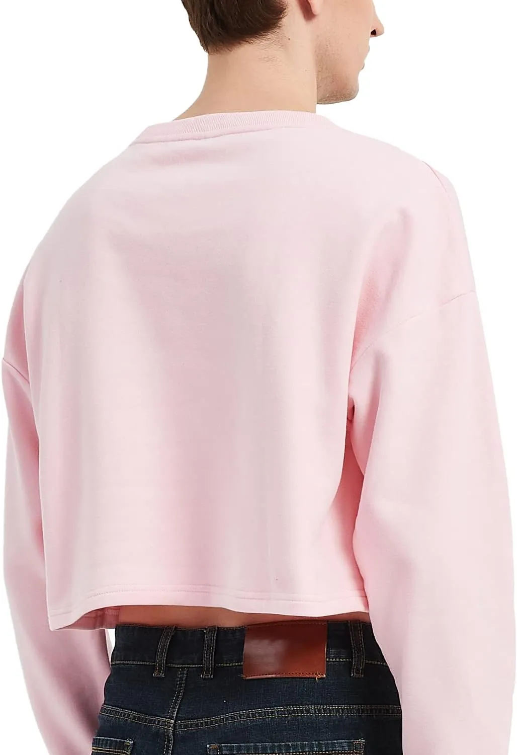 Men's Cropped Cut-Off Hoodie Solid Color Long Sleeves Drawstring Casual Sweatshirts Crop Tops