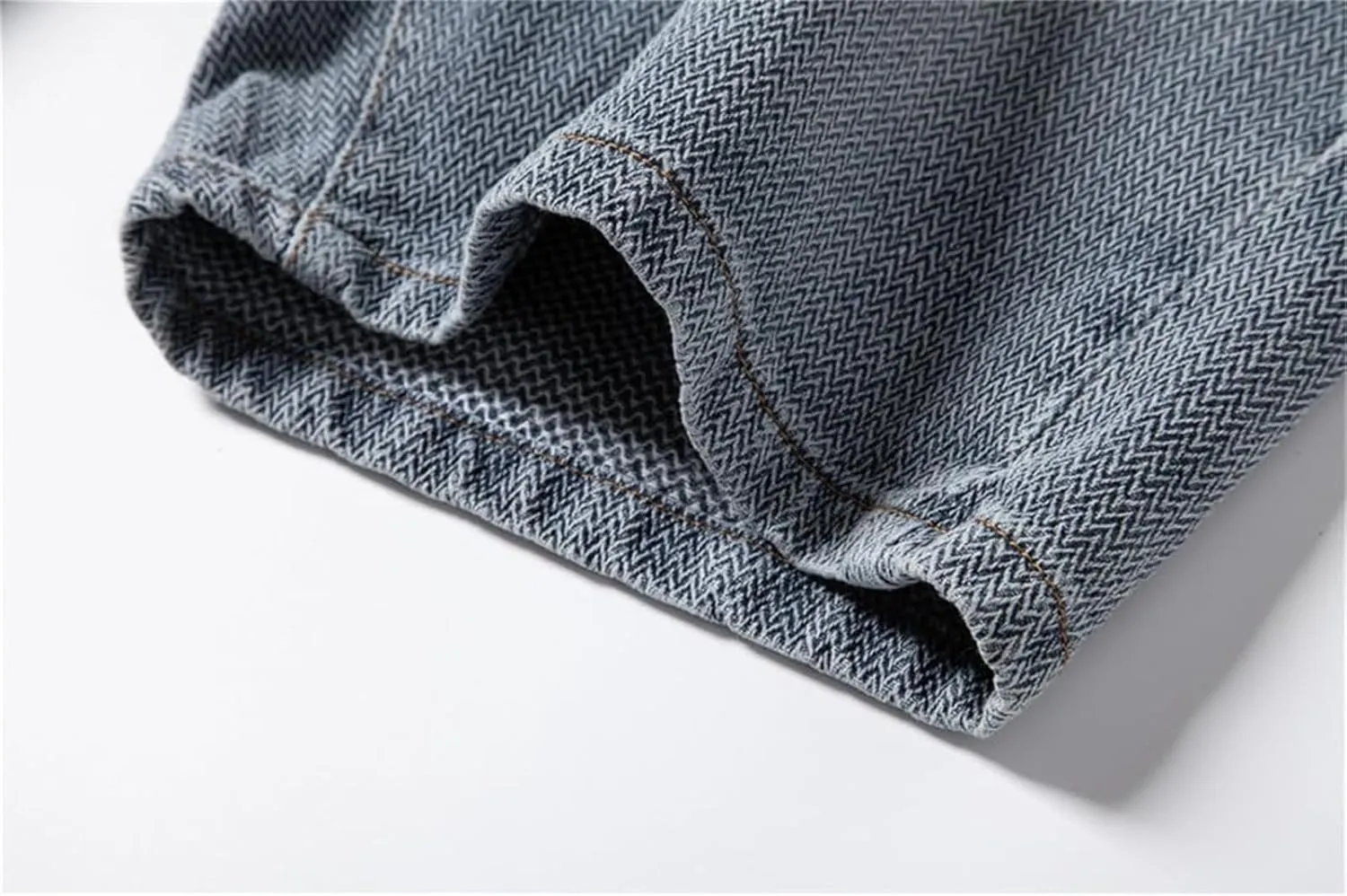 Mens Fashion Mid Thigh Fold Hem Cutoff Casual Jean Shorts, Relaxed Fit Stretch Straight-Leg Loose Wide Leg Denim Shorts