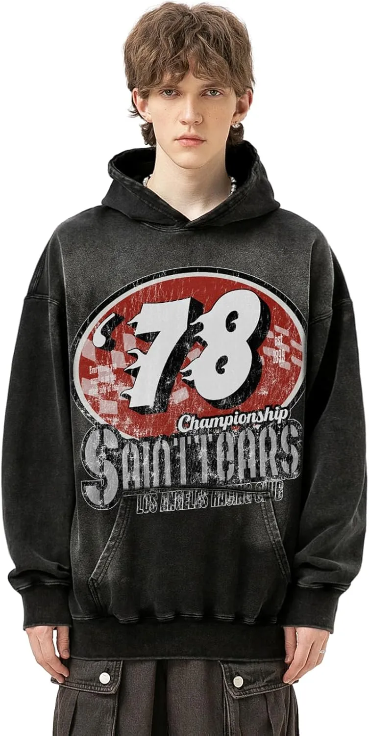 Mens Graphic Oversized Hoodie 78 Championship Print Streetwear Casual Hoodies Y2K Hooded Sweatshirt