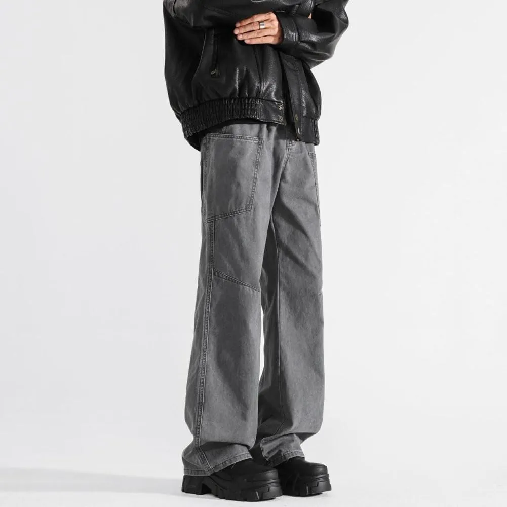 Mens Jeans Straight Leg Relaxed Fit Trendy Y2K Hip Hop Denim Cargo Pants with Pockets