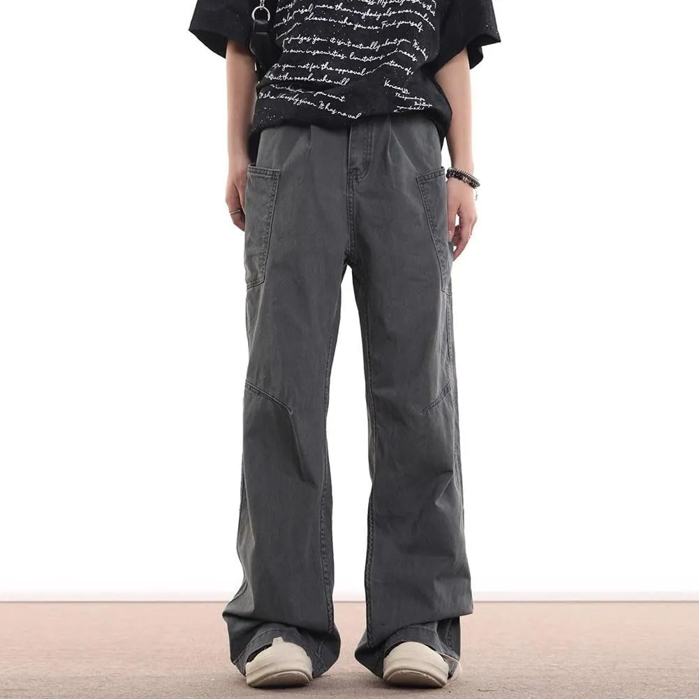 Mens Jeans Straight Leg Relaxed Fit Trendy Y2K Hip Hop Denim Cargo Pants with Pockets