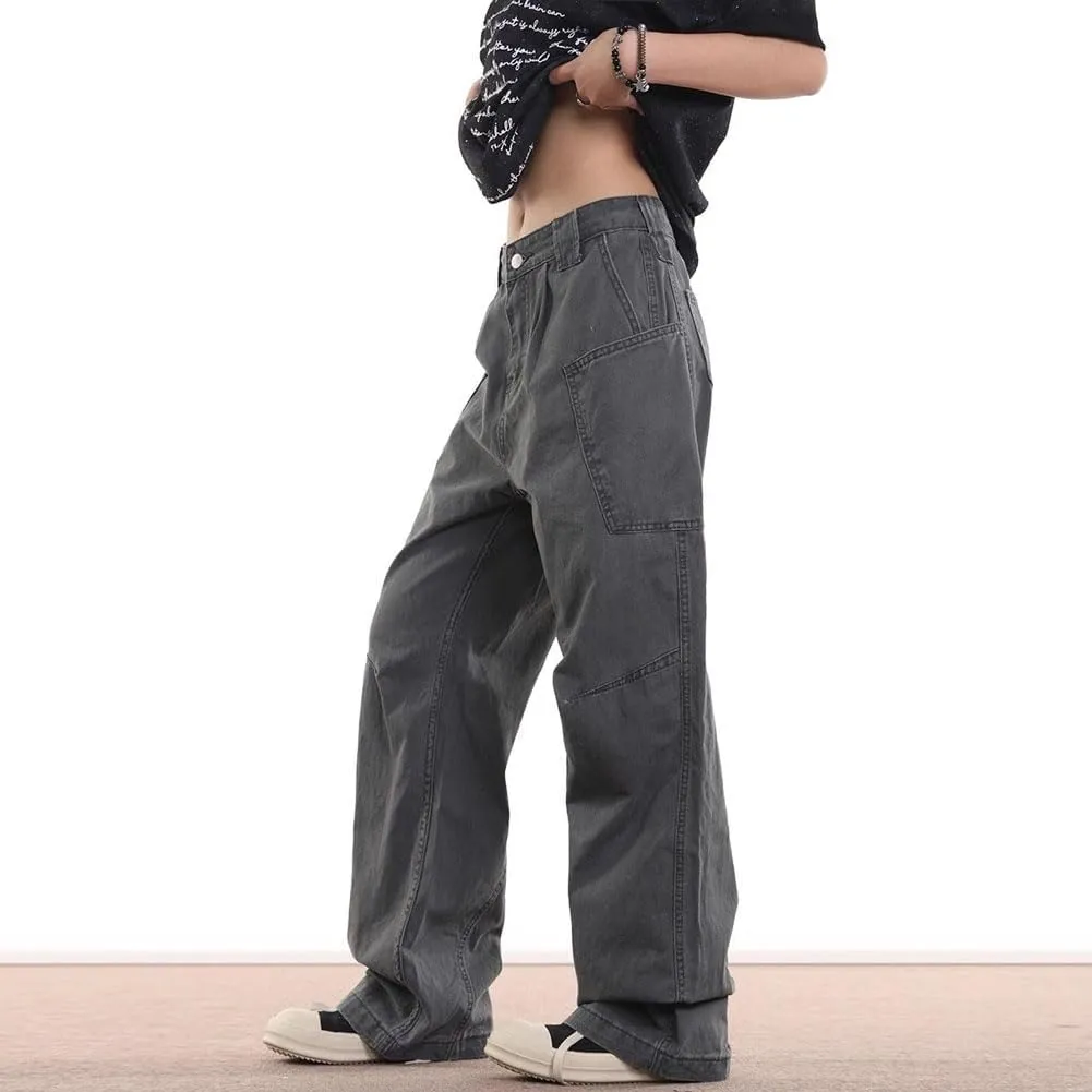 Mens Jeans Straight Leg Relaxed Fit Trendy Y2K Hip Hop Denim Cargo Pants with Pockets