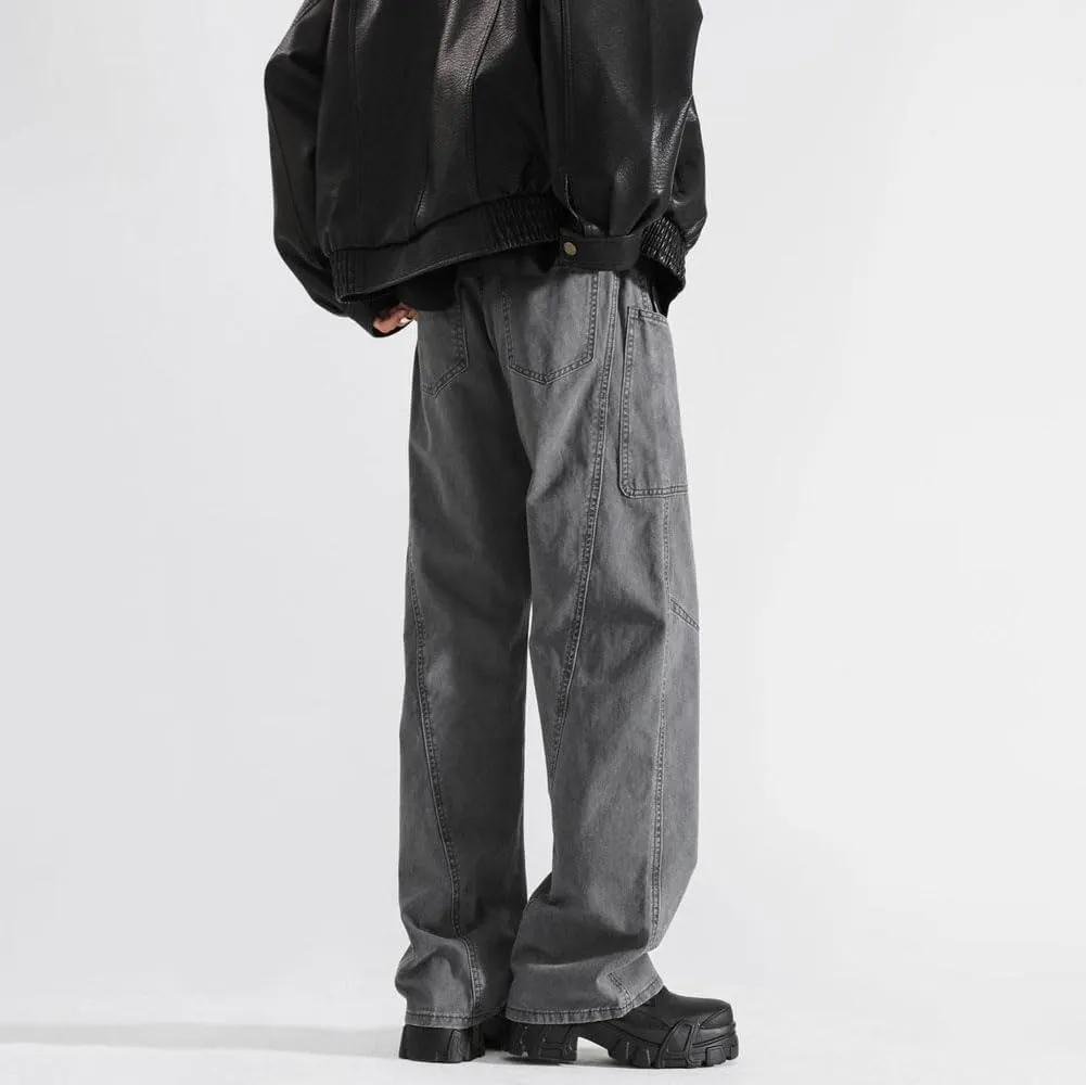 Mens Jeans Straight Leg Relaxed Fit Trendy Y2K Hip Hop Denim Cargo Pants with Pockets