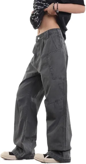 Mens Jeans Straight Leg Relaxed Fit Trendy Y2K Hip Hop Denim Cargo Pants with Pockets