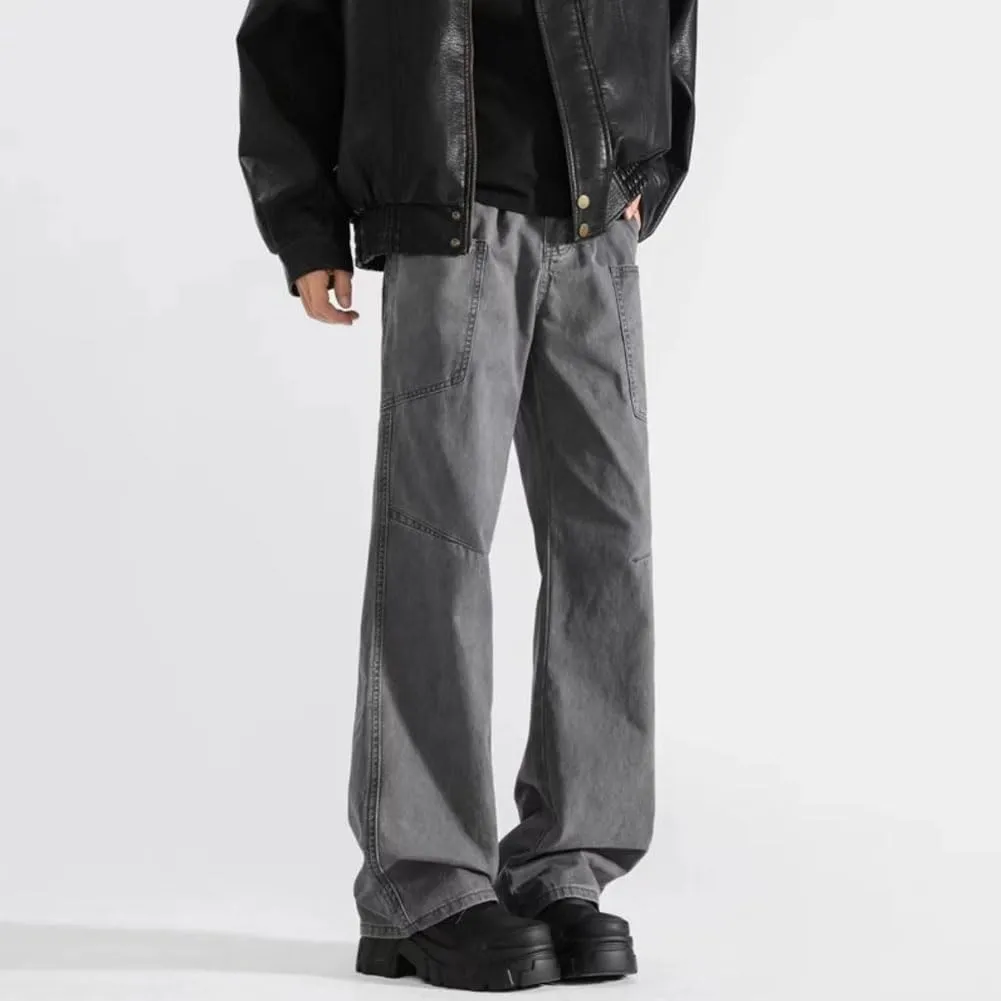 Mens Jeans Straight Leg Relaxed Fit Trendy Y2K Hip Hop Denim Cargo Pants with Pockets