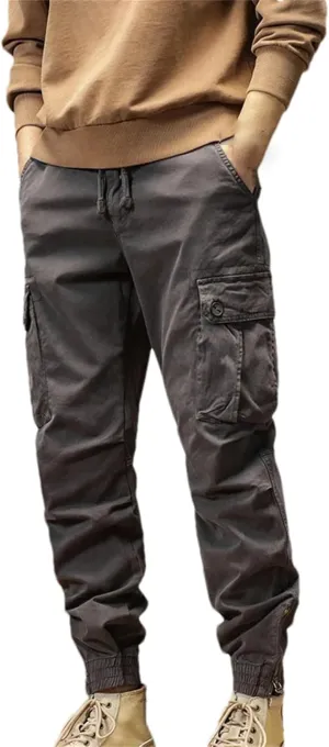 Mens Multi-Pockets Spring Summer Cargo Pants Men Streetwear Zipper Leg Skinny Work Joggers Cotton Casual Trousers