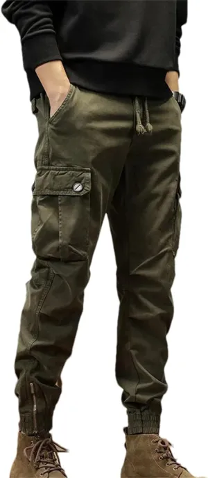 Mens Multi-Pockets Spring Summer Cargo Pants Men Streetwear Zipper Leg Skinny Work Joggers Cotton Casual Trousers