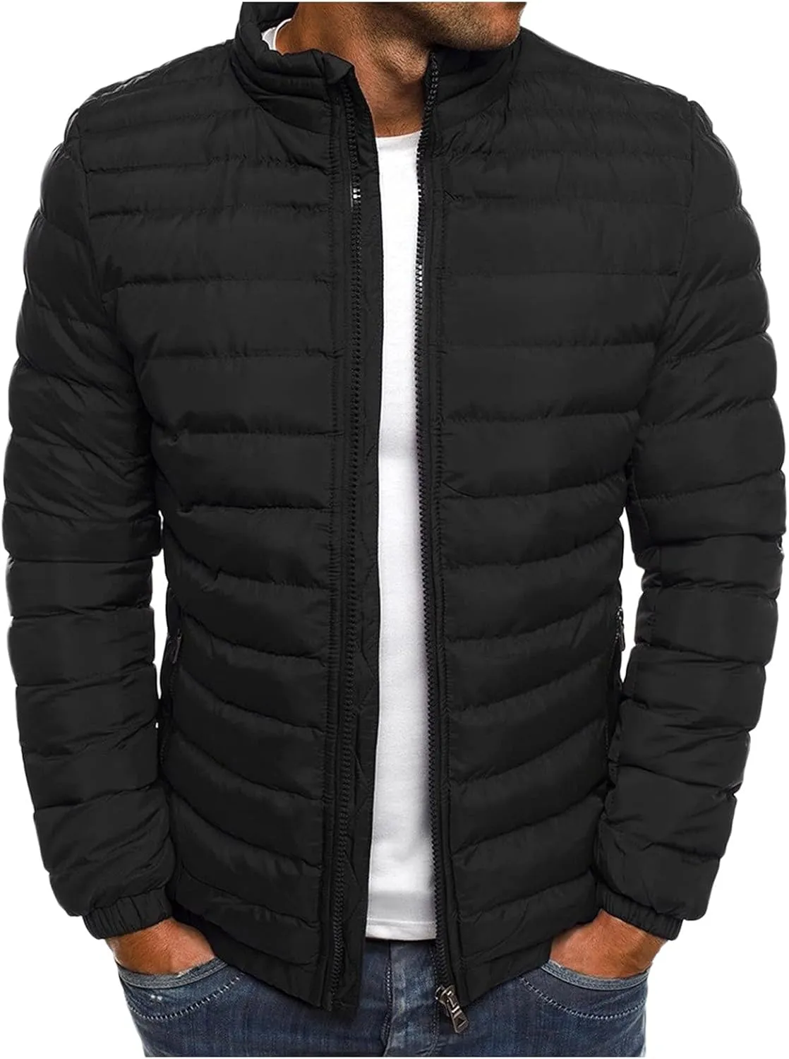Men'S Puffer Down Jackets Lightweight Warm Coat Solid Color Thick Winter Outwear With Pockets For Travel Ski S-3XL