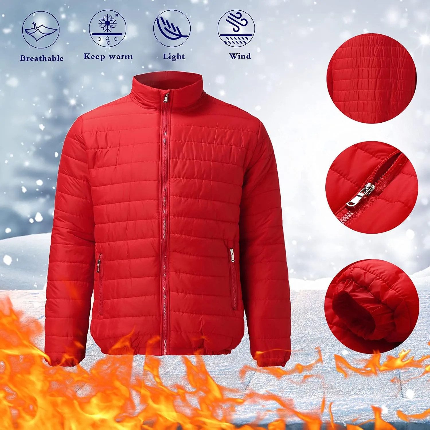 Men'S Puffer Down Jackets Lightweight Warm Coat Solid Color Thick Winter Outwear With Pockets For Travel Ski S-3XL