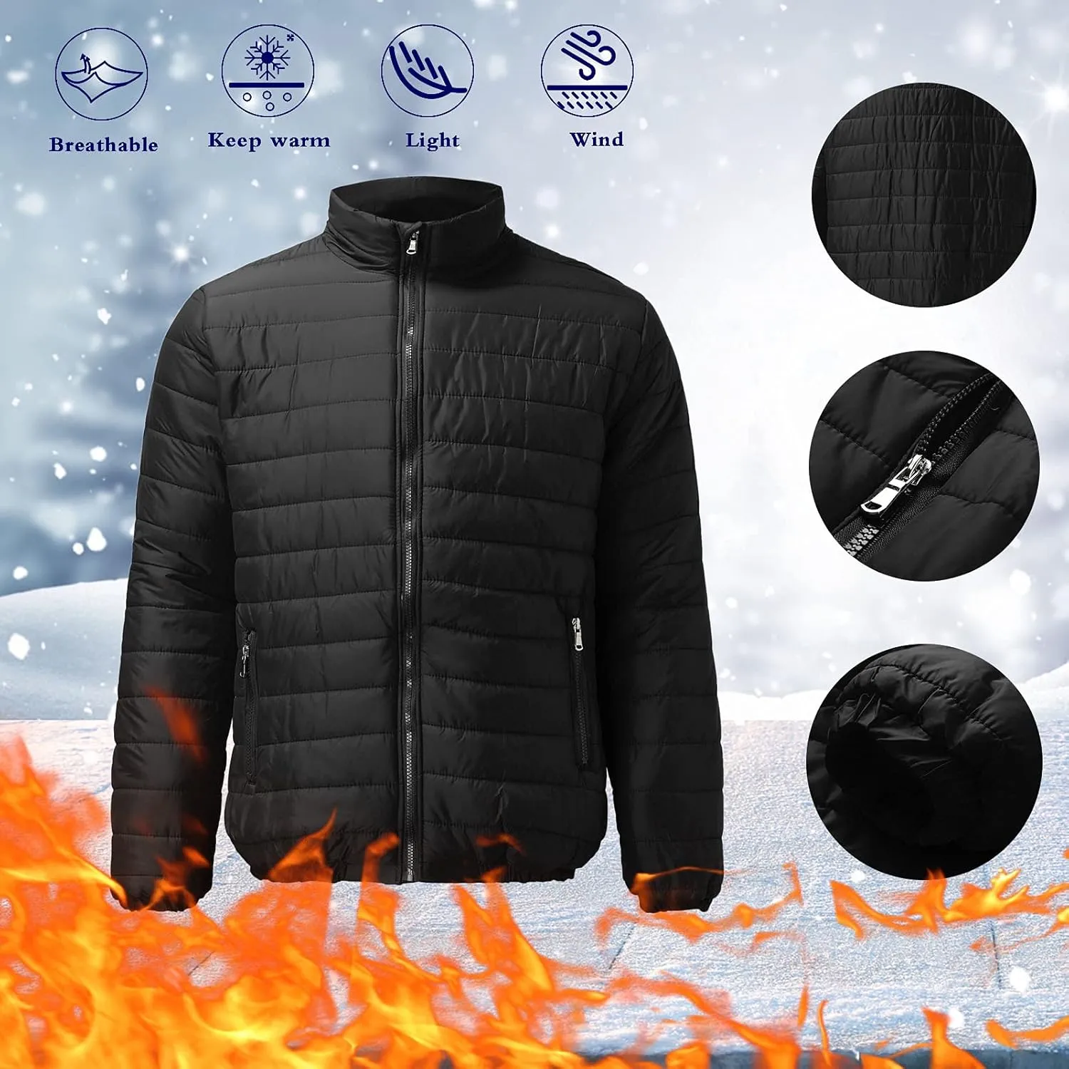 Men'S Puffer Down Jackets Lightweight Warm Coat Solid Color Thick Winter Outwear With Pockets For Travel Ski S-3XL