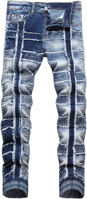 Men's Skinny Slim Fit Ripped Jeans Relaxed Fit Distressed Destroyed Patchwork Stretch Denim Pants