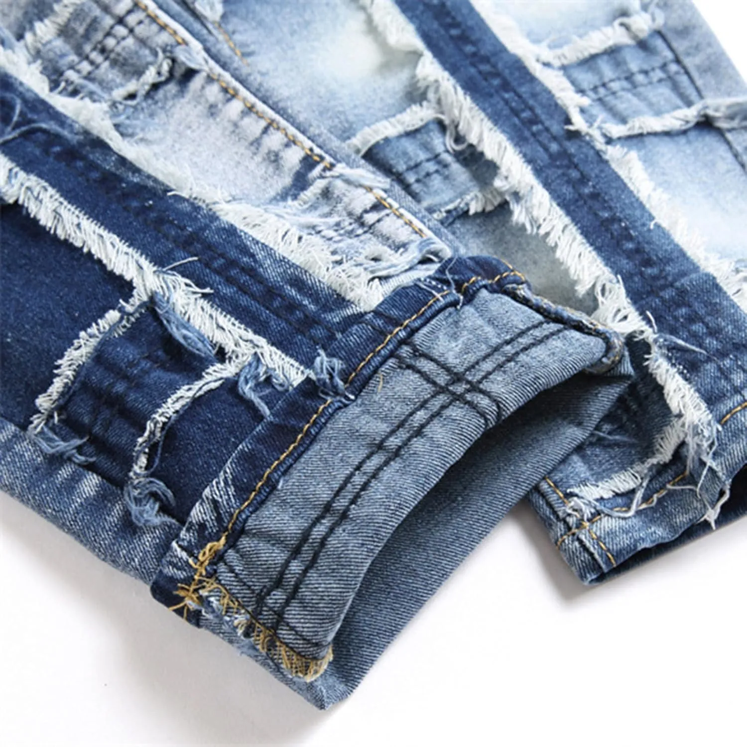 Men's Skinny Slim Fit Ripped Jeans Relaxed Fit Distressed Destroyed Patchwork Stretch Denim Pants