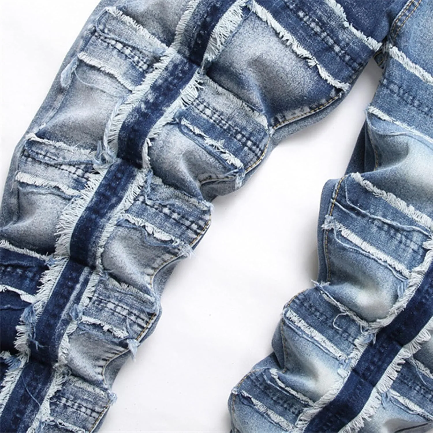 Men's Skinny Slim Fit Ripped Jeans Relaxed Fit Distressed Destroyed Patchwork Stretch Denim Pants