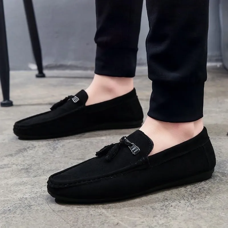 Men's Suede Loafers with Tassel ?CRound Toe Flat Heel Slip-Resistant Flexible Classic Loafer Shoes for Prom and Casual Wear