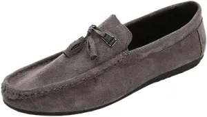 Men's Suede Loafers with Tassel ?CRound Toe Flat Heel Slip-Resistant Flexible Classic Loafer Shoes for Prom and Casual Wear