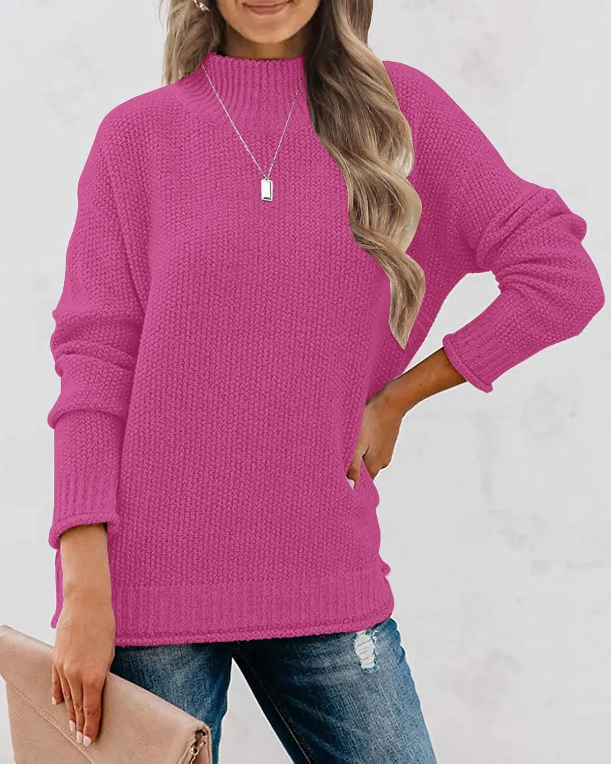 MEROKEETY Women's Long Sleeve Turtleneck Cozy Knit Sweater Casual Loose Pullover Jumper Tops