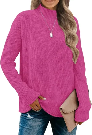 MEROKEETY Women's Long Sleeve Turtleneck Cozy Knit Sweater Casual Loose Pullover Jumper Tops