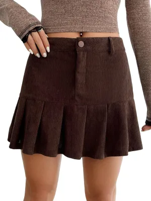 Milumia Women's Corduroy Pleated Mini Skirt Y2K Trendy Mid Waist A Line Short Skirts