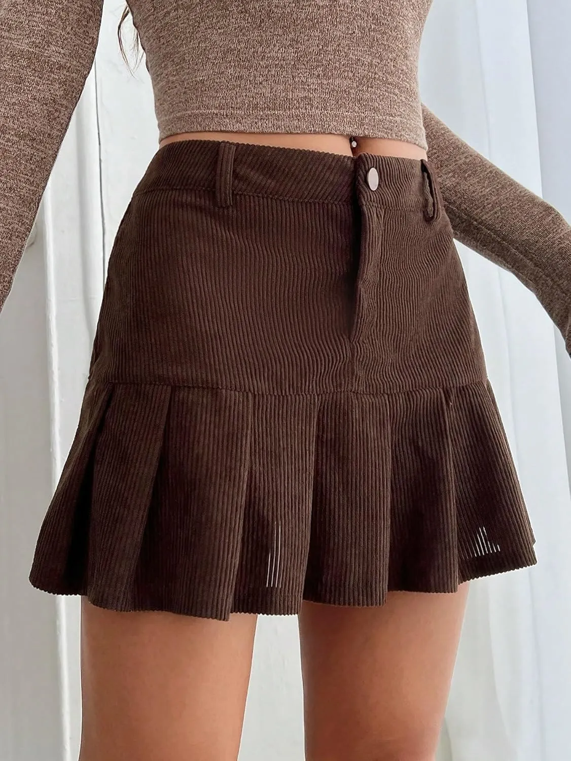 Milumia Women's Corduroy Pleated Mini Skirt Y2K Trendy Mid Waist A Line Short Skirts