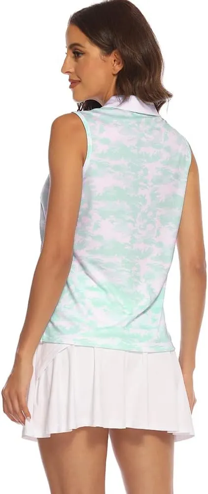 MoFiz Sleeveless Golf Polo Shirts for Women Quick Dry Camo Lightweight UPF 50  Sports Athletic Tank Tops for Casual Tennis