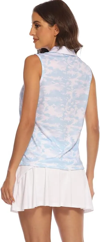 MoFiz Sleeveless Golf Polo Shirts for Women Quick Dry Camo Lightweight UPF 50  Sports Athletic Tank Tops for Casual Tennis