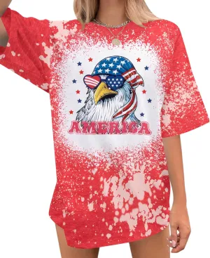 MYHALF American Flag Shirt Womens Western Cow Skull Tshirt USA Patriotic Tee 4th of July Shirts Vintage Oversize Tops