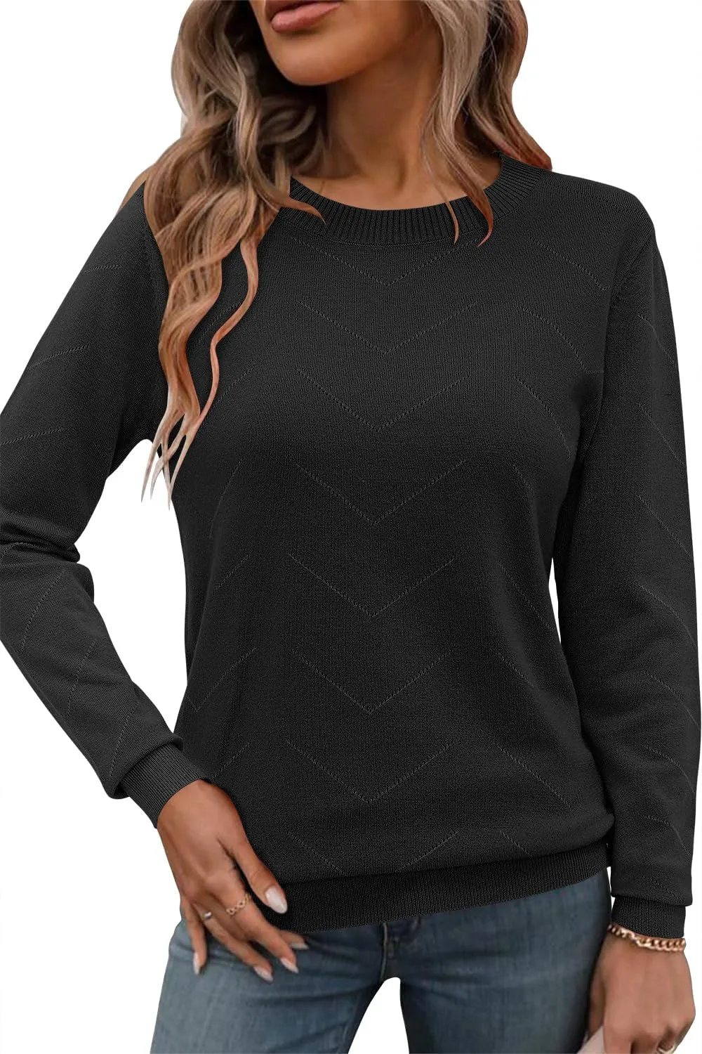 Newshows Womens 2024 Fall Long Sleeve Sweaters Tops Fashion Business Casual Outfits Crew Dressy Knit Shirts Pullover Blouse