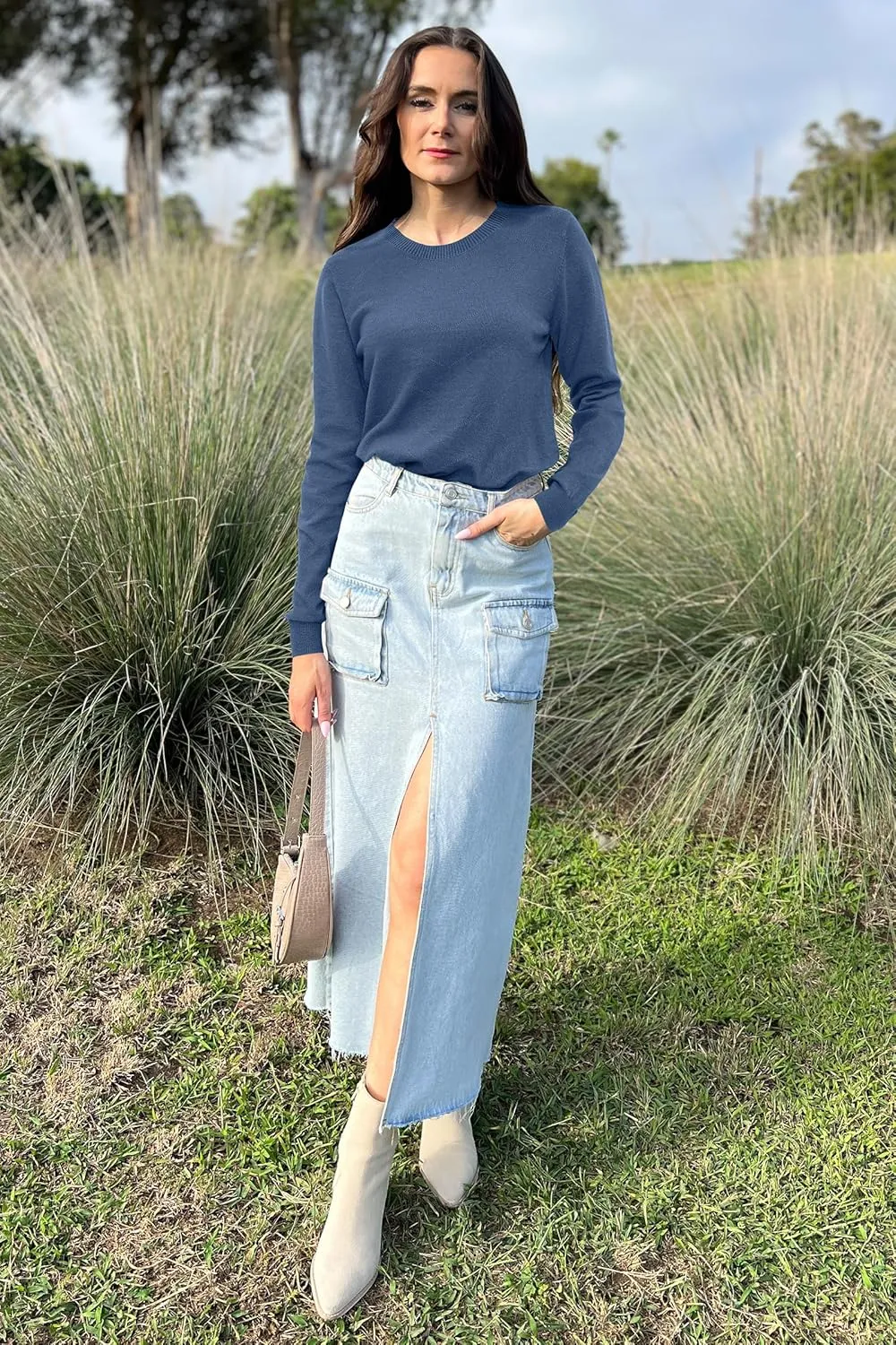 Newshows Womens 2024 Fall Long Sleeve Sweaters Tops Fashion Business Casual Outfits Crew Dressy Knit Shirts Pullover Blouse