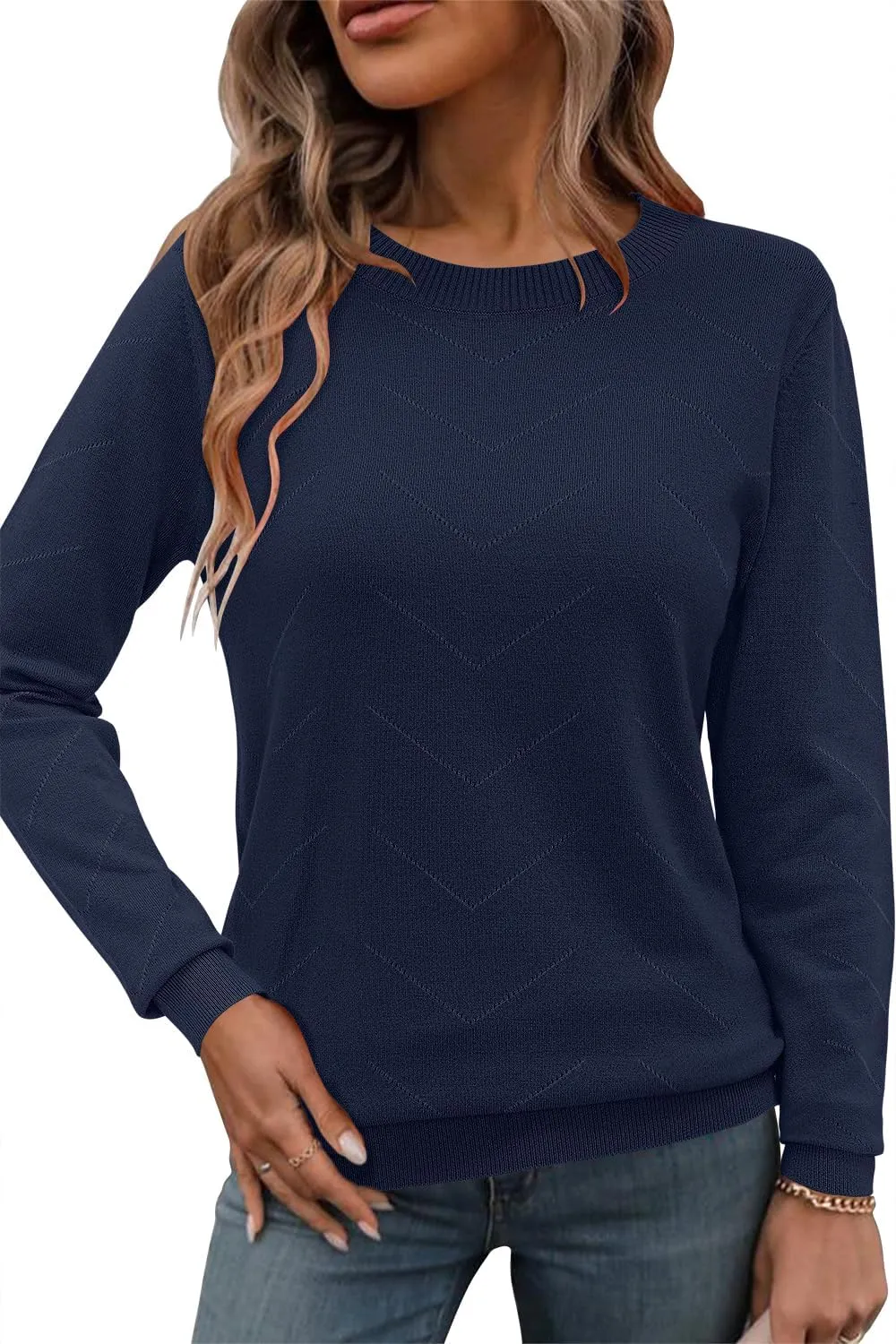 Newshows Womens 2024 Fall Long Sleeve Sweaters Tops Fashion Business Casual Outfits Crew Dressy Knit Shirts Pullover Blouse