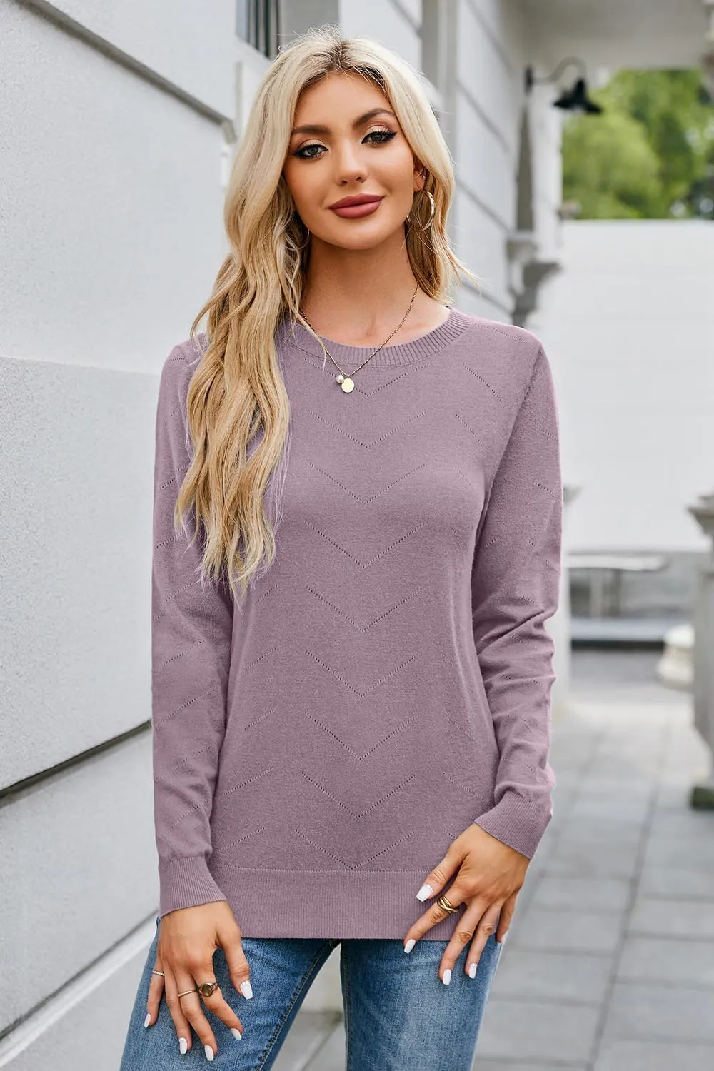 Newshows Womens 2024 Fall Long Sleeve Sweaters Tops Fashion Business Casual Outfits Crew Dressy Knit Shirts Pullover Blouse
