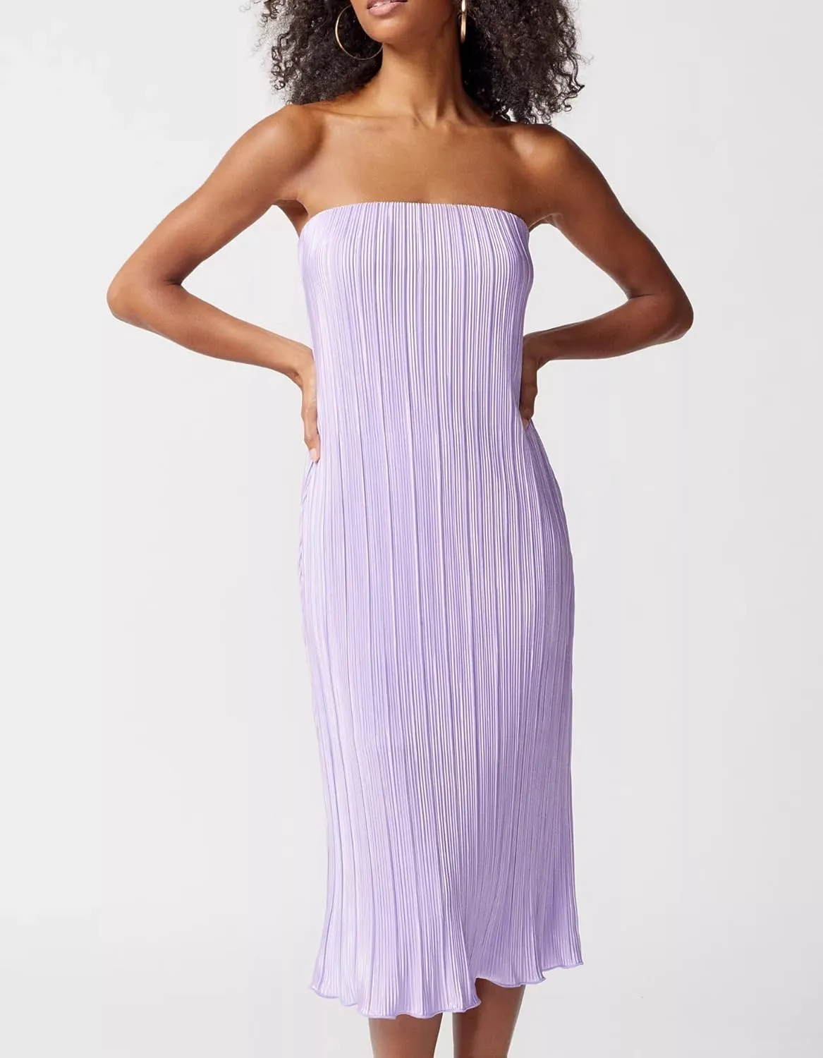 NUFIWI Women Y2k Pleated Maxi Dress Off Shoulder Backless Cutout Long Dress Plisse Strapless Bodycon Party Evening Dress