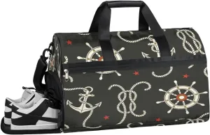 Ocean Anchor Theme Sports Gym Bag with Wet Pocket & Shoes Compartment Waterproof Workout Duffel Bag for Women and Men Weekender Overnight Duffle Bag Travel Carry-on Tote