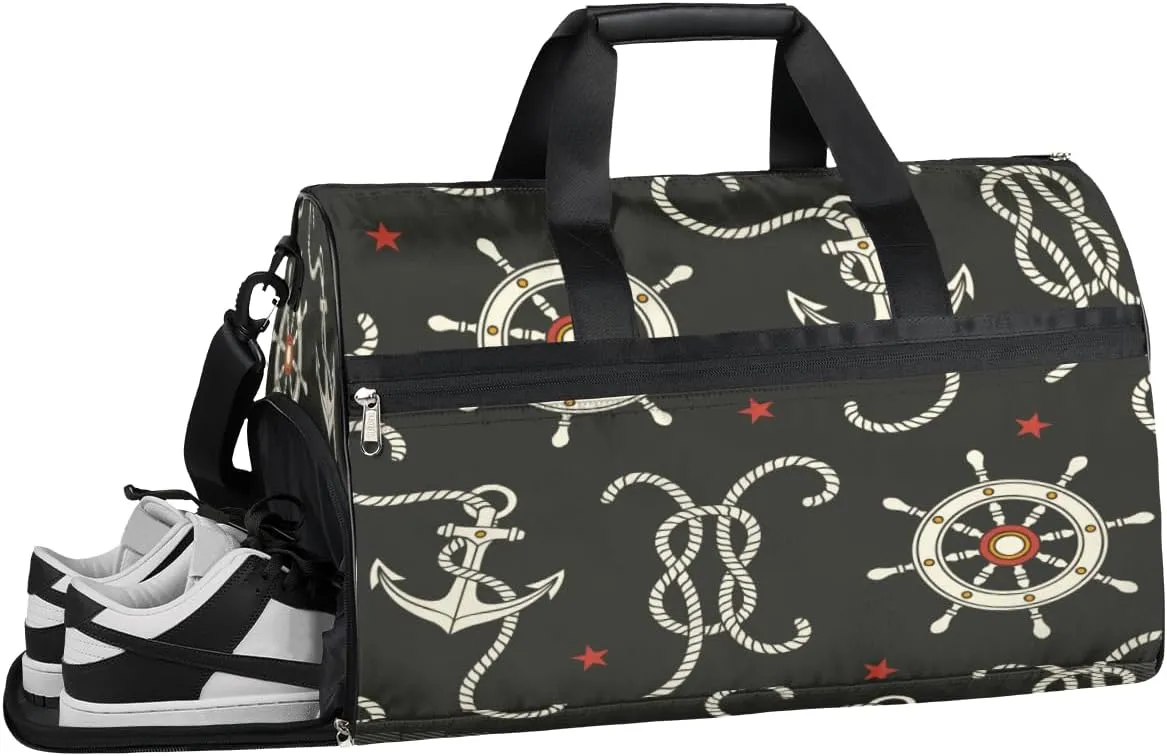 Ocean Anchor Theme Sports Gym Bag with Wet Pocket & Shoes Compartment Waterproof Workout Duffel Bag for Women and Men Weekender Overnight Duffle Bag Travel Carry-on Tote