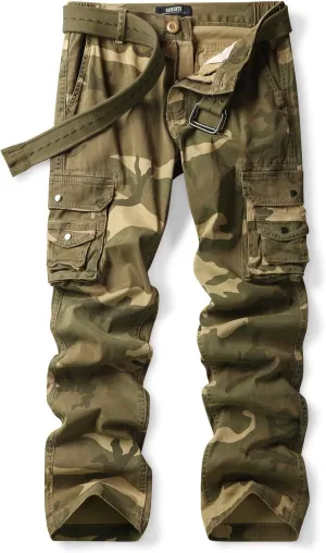 OCHENTA Women's Cotton Stretch Casual Cargo Pants Como Combat Straight Leg with Multi Pockets