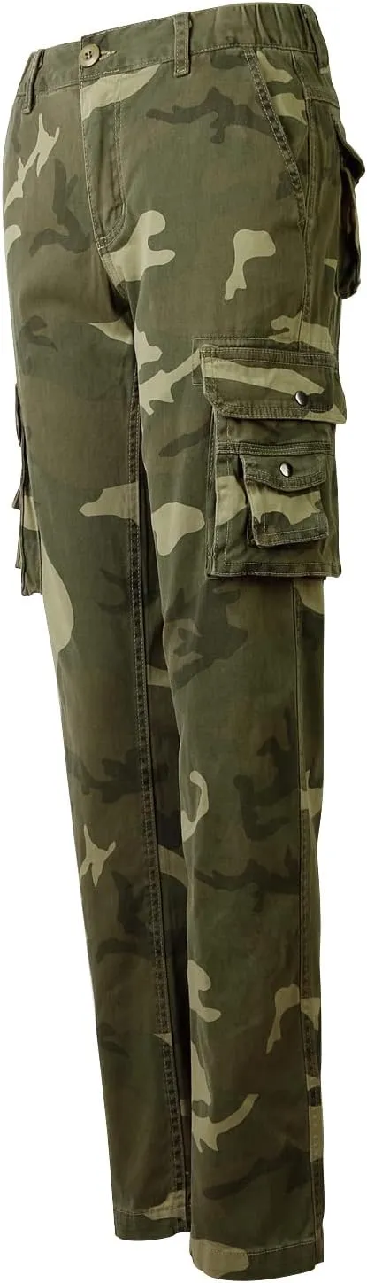 OCHENTA Women's Cotton Stretch Casual Cargo Pants Como Combat Straight Leg with Multi Pockets